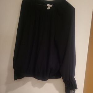 Nine West Black Blouse with Ruffled Sleeves